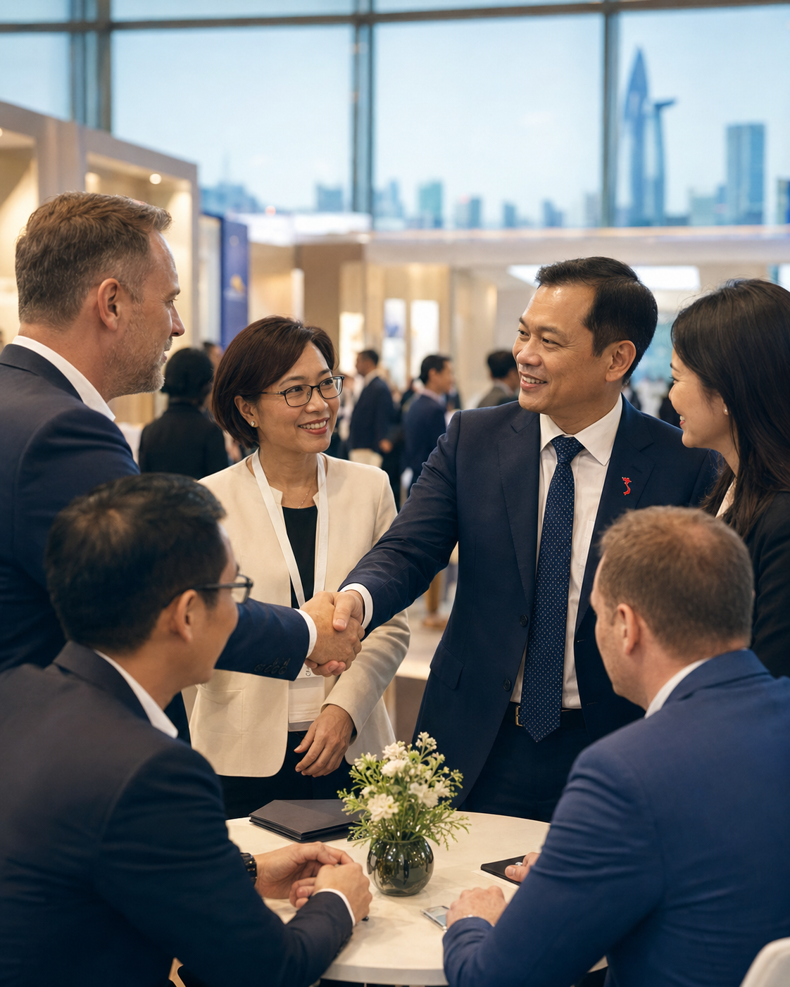 International trade delegation in a business matching discussion at an exhibition in Vietnam